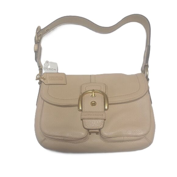 Coach M0769-11842 Cream Brown Handle Buckle Snap Hobo Leather Purse - Picture 1 of 10
